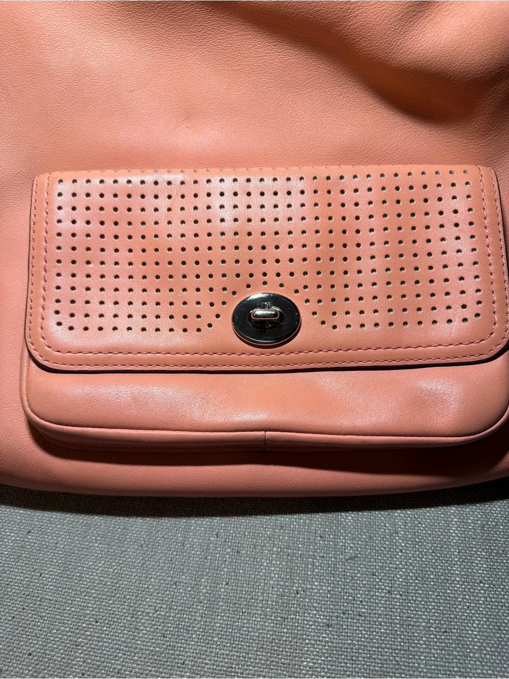 COACH Legacy Perforated Leather Courtenay Hobo 23704 SV/Coral w/Light Sand